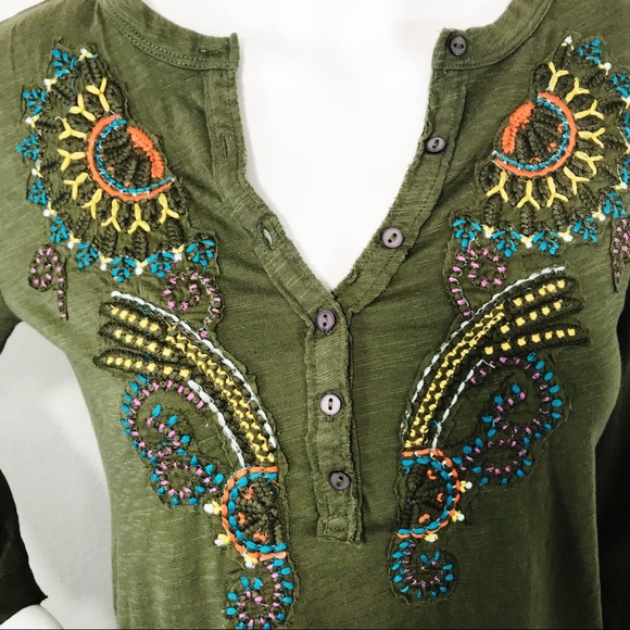 Akemi + Kin Embroidered Long Sleeve Henley T shirt - Picture 4 of 8